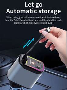 这款星光车载手机充电器配备可伸缩C型和iOS充电线。每根数据线可拉伸至80厘米（31.5英寸）。