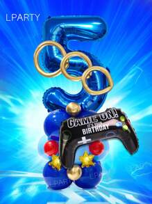 23-teiliges blaues & goldenes Ballon-Set für Gamer-Geburtstag - 32 Zoll blaue Nummer-Luftballons 0-9, Spielkontroller Folien-Luftballons, metallisch goldene lange Luftballons, 5 Zoll goldene Stern-Luftballons, 10 Zoll dunkel- und hellblaue Latex-Luftballons - perfekt für Gaming-Party Dekoration, Videospiel-Themen Geburtstag Dekor, Arcade-inspirierter Hintergrund, Geschwindigkeit & Action Party-Stil