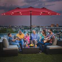 Lifezeal 15Ft Patio Double-Sided Solar LED Market Umbrella Crank 36 Lights Base - Burgundy - View 3