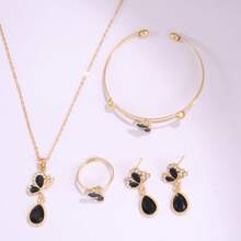 5 Stücke Schmetterling Quasten Kunstkubikzirkonia Schmuckset für Frauen: 1 Kette + 1 Armband + 1 offener Ring + 1 Paar Ohrringe, geeignet für den täglichen Gebrauch, Urlaub, Geburtstag, Geschenk für die geliebte Frau