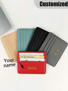Custom Personalized Credit Card Holder With Gold Initial Letters, Customized 4-Layers Card Protector Wallets For Men, Women, High-Grade Pu Leather Super Slim Wallet, Portable Front Pocket Wallet - Multicolor - View 1