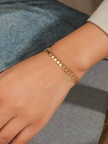 1 件夏季时尚金色圆盘流苏手链，基本日常配饰（圆盘数量随机） - 金黃色 - 查看 2