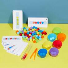 1 Set Pom Pom Sorting Tubes Color Matching Toys, Children Colorful Plush Ball Card Pairing Educational Toys, Color Recognition, Focus, Fine Motor Skills Development - Multicolor - View 5