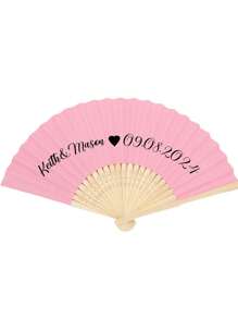 Abanico de mano personalizado con estampado en tela blanca, obsequio de bodas y fiestas, abanico de seda como regalo para los invitados. Abanico plegable personalizado con logotipo, para club, bar. Cualquier texto - Abanico de mano - Bambú - Abanico de papel plegable - Negro, blanco, rosa - Vinilo personalizado - Fiesta, festival, boda, despedida de soltero