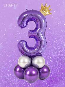 10件套紫色银色生日气球套装 - 32英寸紫色数字气球（0-9）、迷你金色皇冠铝箔气球、10英寸紫色和5英寸金属银色乳胶气球 - 优雅派对装饰 - 紫色 - 查看 21