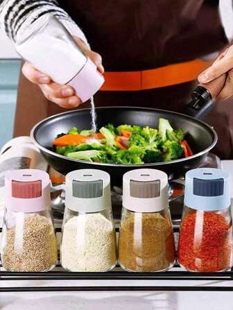 1pc Household Kitchen Pepper Powder Shaker, Precise Quantitative Push Type, Kitchen Salt Jar Condiment Box, , Sealed Moisture Proof Plastic Seasoning Bottle, 0.5 Grams Metering Salt Dispenser Sugar Container Bottle,Plastic Salt Dispenser, Clear, With Squeezing Lid, Perfect For Kitchen, Cooking Camping BBQ And Outdoor Use, Clear Design For Easy Portability