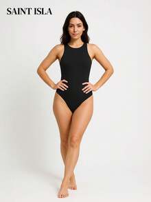 Kit 2 Women's Bodysuit Round Neck Simple Casual Long Sleeve Suplex Swimmer Double Fabric Plain Bory Leotard Casual Cold Winter Tracksuit Blouse SAINT ISLA - Đen + Trắng - Xem 6
