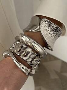 1pc Fashionable Metallic Spring Bangle Bracelet, Geometric Modern Futuristic Shiny Finish, Suitable For Parties, Daily Wear, Gift - Bracelet - View 6