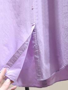 Minimalist Versatile Shirt Blouse For Women, New Korean Version Loose Front & Back Button Long Sleeve Top, Spring - Purple - View 4