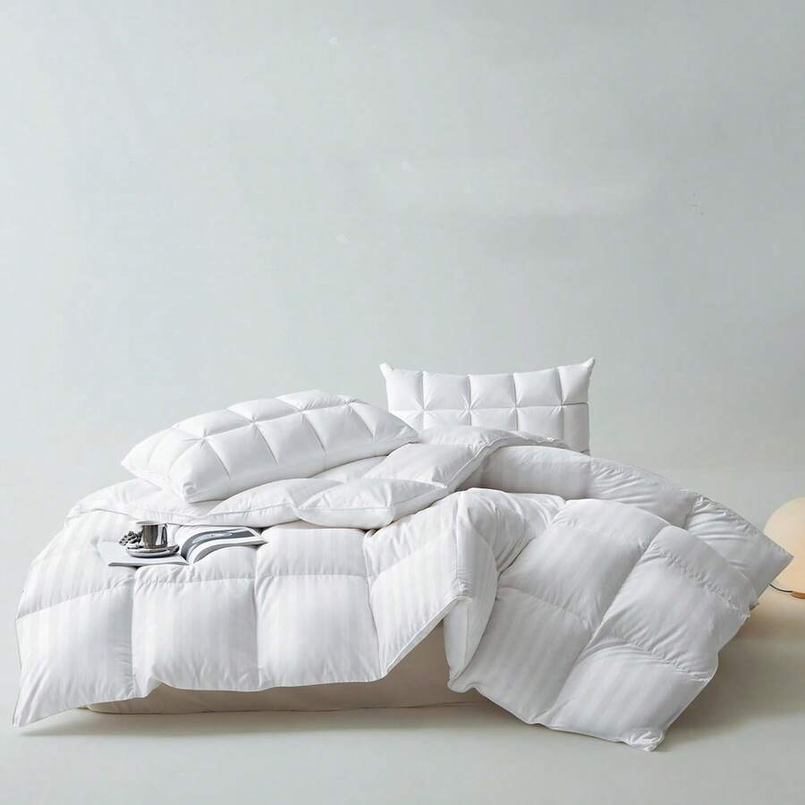 1件装豪华酒店级床罩，大号/特大号可选，3D立体聚酯纤维填充，四季通用，带4个角环，可机洗，超细纤维材质。 - 白色 - 查看 1