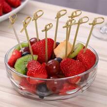 20/50/100/200pcs Knotted Bamboo Fruit Toothpicks, Suitable For Snack, Beverage, Handmade Food Decoration - Great For Christmas, Wedding, And Barbecue Parties