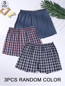 3pcs Random Color Men's Printed Casual Boxer Briefs, Comfortable Sleepwear - Multicolor - View 2