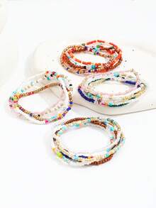 20pcs/Set Colorful Dopamine Beaded Stretch Bracelets Assorted Bead Colors - Multicolor - View 5