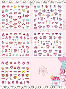 Sanrio 5 piezas de calcomanías de uñas de Sanrio Kuromi, calcomanías de uñas de plástico autoadhesivas, con temática de anime con brillo, acabado mate, forma asimétrica, de un solo uso, sin perfume - Decoración de uñas linda para uñas de niños