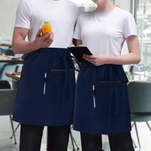 1 avental unissex, avental de cintura com 3 bolsos, avental longo para servir, adequado para homens e mulheres (preto ~ branco ~ vermelho ~ azul-marinho)