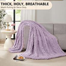 Chunky Knit Blanket - Soft Chenille Yarn Throws 40x50: Handmade Thick Cable Crochet Blanket - Large Chunky Yarn Rope Knot Throw For Couch, Sofa, Bed Home Decor - 紫色 - 查看 6
