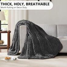 Chunky Knit Blanket - Soft Chenille Yarn Throws 40x50: Handmade Thick Cable Crochet Blanket - Large Chunky Yarn Rope Knot Throw For Couch, Sofa, Bed Home Decor - Charcoal Grey - 查看 5