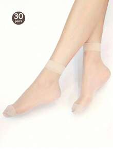 10 Pairs Women's Solid Color Round Neck Socks, Thin Breathable Casual Ankle Socks For Summer - Apricot - View 17