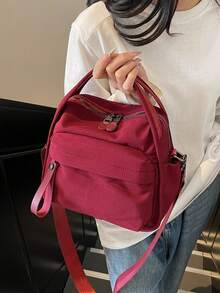 2025 春夏新款轻质帆布女士斜挎包，休闲百搭多口袋手提包，拉链开合时尚手提包适合日常使用、购物、携带手机，学院风 - 彩色 - 查看 14
