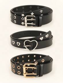 1 件铆钉腰带、双孔五角星腰带、心形铆钉复古腰带、双扣女士腰带、方形金字塔铆钉腰带、朋克摇滚千禧风格牛仔腰带，夏季、秋季、万圣节