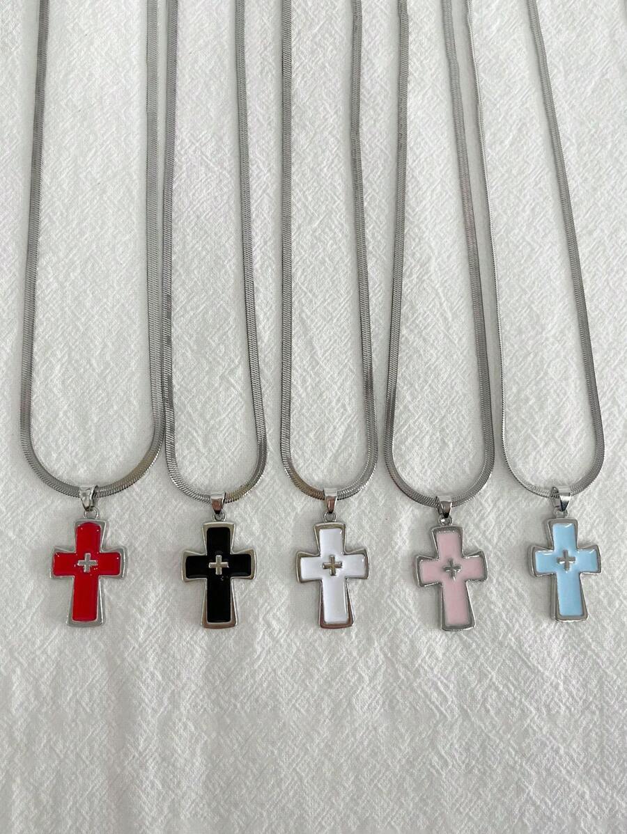 1 Piece Men's Y2K Blade Chain Cross Necklace Ins Style Dark Gothic Punk Style Necklace Niche Design Cool And Spicy Style