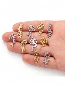 5 件空心花形不锈钢 DIY 珠宝配件、项链、服装、钥匙链吊坠，W433