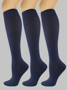 3 Pairs Unisex Compression Knee-High Elastic White Socks For Running, Fitness, Cycling, Basketball, Football, Ice Hockey, Bicycle Riding, Fall - Multicolor - View 30