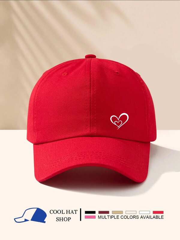 2pcs Heart Printed Unisex Baseball Cap, Adjustable Summer Sun Protection Visor Hat, Breathable Casual Sports Cap For Daily Wear
