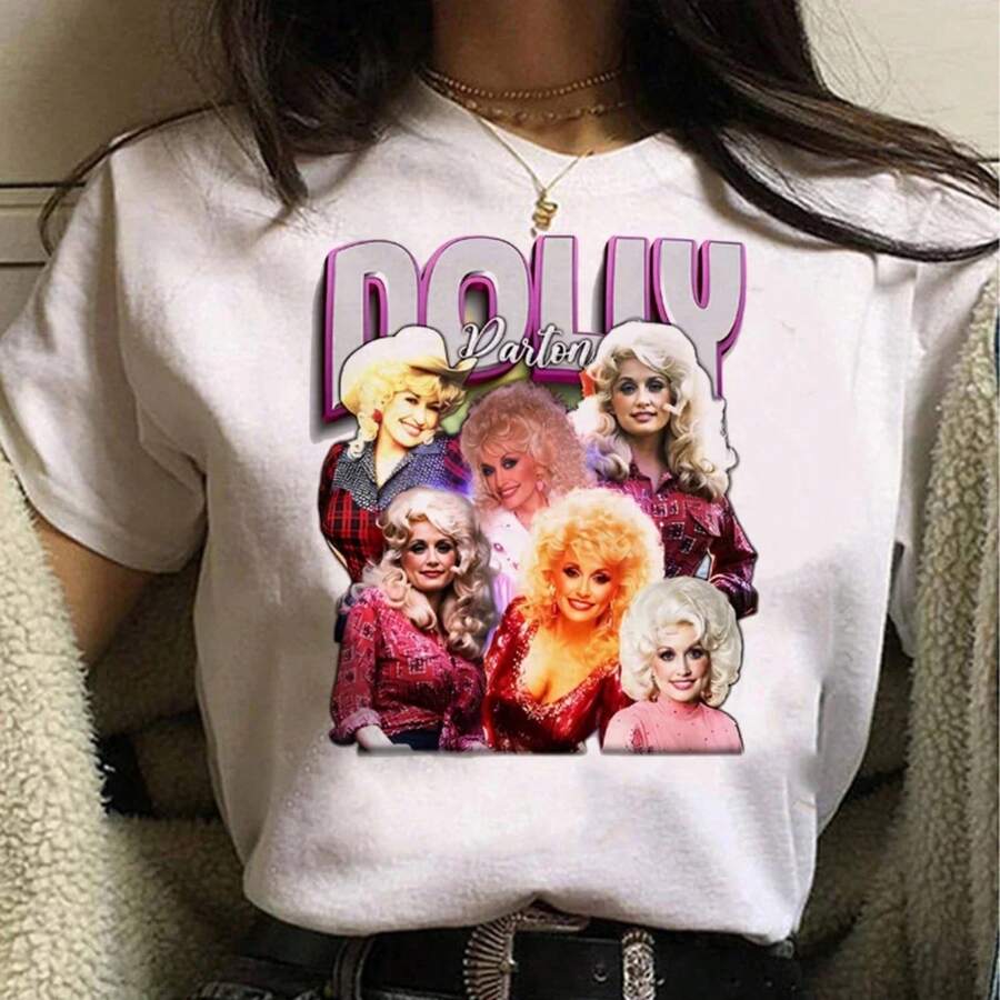 Dolly Parton T Shirt Women Funny Designer Harajuku Top Girl Graphic Designer Anime Clothing - Trắng - Xem 1