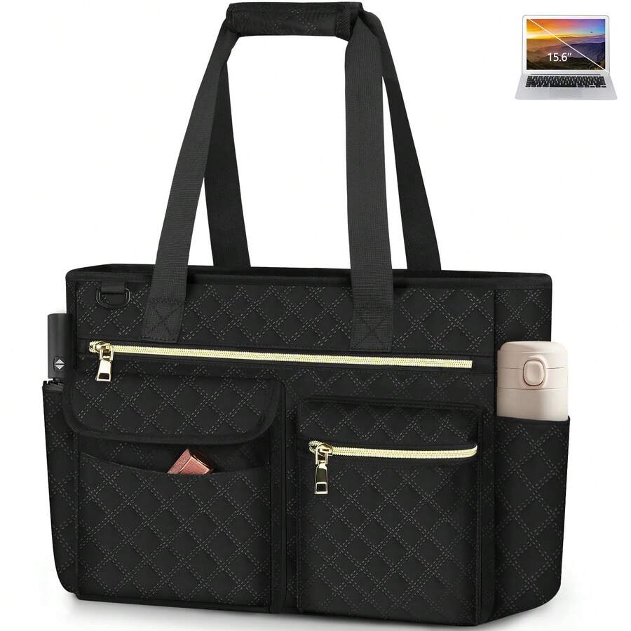 NEWHEY Túi xách đựng máy tính xách tay 15,6 inch có khóa kéo, Túi tote vải lớn dành cho nữ để đi làm, đi học, du lịch