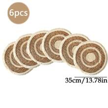 1 pieza /4 piezas /6 piezas Posavasos o manteles individuales redondeados con flecos de estilo bohemio tejidos a mano de manera natural, adecuados para restaurantes, decoración de bodas