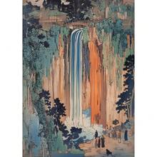 1 件/3 件葛饰北斋浮世绘蓝绿瀑布帆布印刷品传统日本艺术复古墙海报亚洲风景艺术家居装饰无框旅行相框旅行 - 彩色 - 查看 21