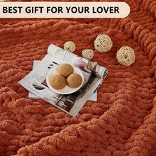 Chunky Knit Blanket - Soft Chenille Yarn Throws 40x50: Handmade Thick Cable Crochet Blanket - Large Chunky Yarn Rope Knot Throw For Couch, Sofa, Bed Home Decor - 銹橙 - 查看 6