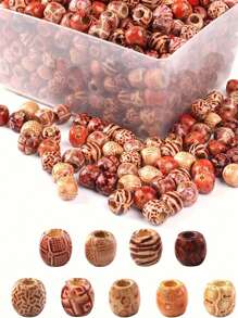 Large Hole 100 Beads Wooden Painted Hair Beads, Hair Accessories, Hair Style Beads, Suitable For Braiding, Plaiting And DIY (Including Black Professional Needle) Hair Clips, School Stuff