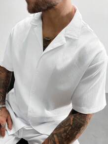 Old Money Style Men's Shirt Cuban Collar Linen Short Sleeve Shirt Loose Fit Casual Comfortable Beach Shirt For Men Summer Vacation Father's Day Gift,White Dress Shirts