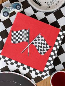 16pcs Black & White Checkered Racing Flag Pattern Disposable Paper Napkins, Suitable For Racing Themed Birthday Party, Baby Shower, Racing Sports Event Decorations, Racing Themed Birthday Gifts And Party Supplies - Black and White Checkered Racing Car - View 2