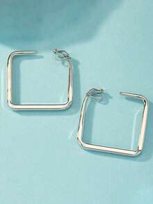 2 chiếc khuyên tai kẹp kim loại hình vuông cổ điển, thời trang cá nhân hóa hình tròn lớn hình học không xỏ khuyên cho phụ nữ - kẹp - Xem 7