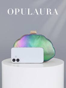 Túi cầm tay da sang trọng hình vỏ sò tối giản OpulAura dành cho nữ - Ví cầm tay dự tiệc sang trọng và quyến rũ, Túi cầm tay dự tiệc lấp lánh, Túi dự tiệc trang trọng, Túi cầm tay dự tiệc cưới lãng mạn, Có kèm dây xích (Họa tiết ngẫu nhiên) - màu xanh lá - Xem 7