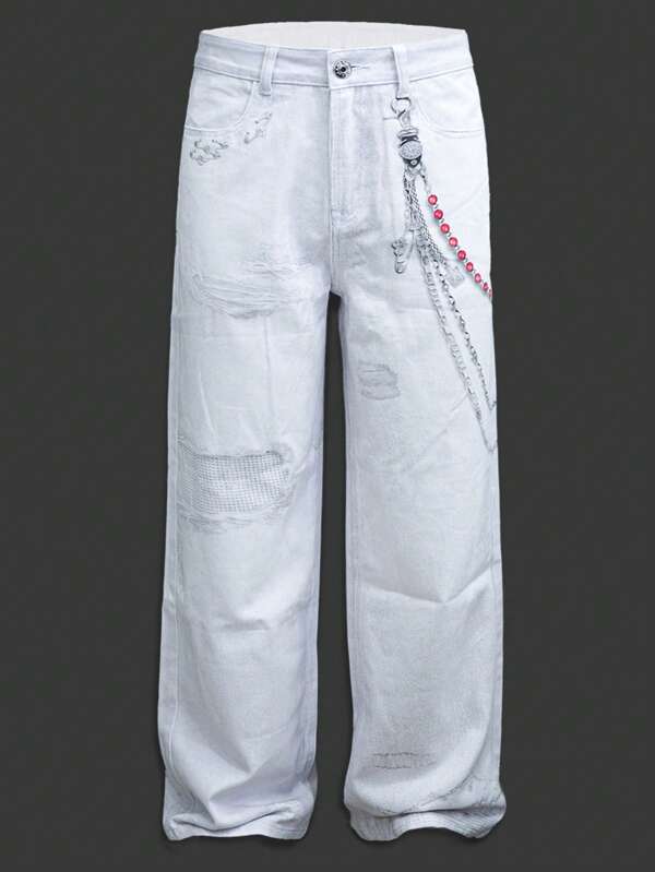 Pantalones vaqueros blancos de hombre con estampado digital 3D