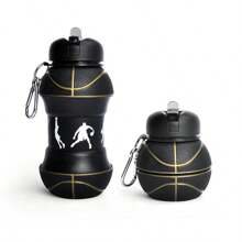 Basketball Collapsible Water Bottle 550ml - Foldable Silicone Sports Cup With Carabiner, Leakproof Travel Water Bottle For Gym, Hiking, Camping, Outdoor & Basketball Fans (Black Gold)