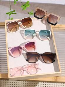 6 件女士塑料彩色组合镜框流行设计个性化多色活泼甜美辣妹风格可爱眼镜组合适合度假装派对音乐节装饰 - 彩色 - 查看 3