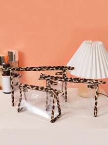 新款豹纹透明防水化妆包,旅行洗漱用品收纳包,大容量化妆包,透明化妆品收纳包,结婚礼品袋,防水旅行袋,3种尺寸(S/M/L),ins风收纳包,便携式防尘拉链,单身派对装饰, - 無色 - 查看 8