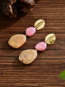 2pcs Elegant & Sexy Asymmetrical Geometric Wavy Jade-Like Resin Pendant Stud Earrings, Suitable For Party, Holiday, Travel, Features Various Colors And Patterns, Casting Marks Are Normal