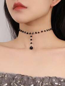 Faux Pearl & Crystal Choker - White - View 12