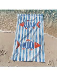 Printed Beach Towel - Coral Orange - View 1