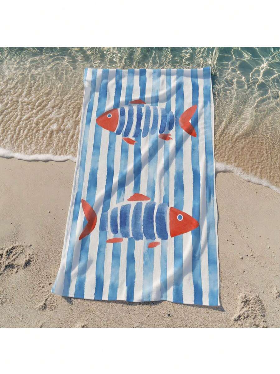 Printed Beach Towel - Coral Orange - View 1