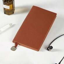 1pc A6 Metal Pendant PU Leather Notebook, 100 Pages Pocket Diary Journal, 6.97in * 3.94in, Hardcover