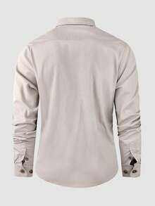 LEDUNTINO [Primavera/Verano] Camisa de hombre de moda de botones para exteriores, deportes, cargo, verde sólido, gris, regalo para novio, camisa cargo de hombre para primavera y otoño, cuello, manga larga, doble bolsillo, múltiples colores, camisas de hombre para primavera y otoño - Beis - Ver 2