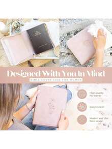 Pink Bible Cover Case For Women, Large Bible Covers For Women (≤ 9.5 X 7 X 2.1) Durable PU Leather Bible Case W/Debossed Floral Design & Giftable Box, Bible Case For Women, Bible Cases For Woman - Pink - View 2