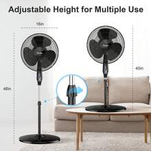 Qunler 16'' Pedestal Oscillating Fan With Remote Control, Stand Up Fan Adjustable Height, 3-Speed, Electric Cooling Fans For Bedroom Home Office Use - Black2 - View 11